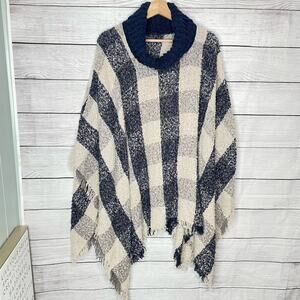 Plush Plaid Turtleneck Pullover Poncho Sweater